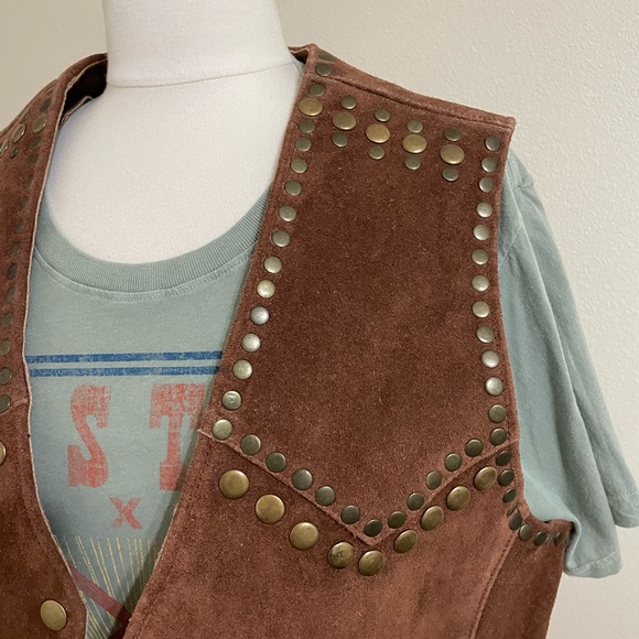 Rare New FREE PEOPLE Understated Brown Leather Western Snap Front Vest Medium - Picture 4 of 14